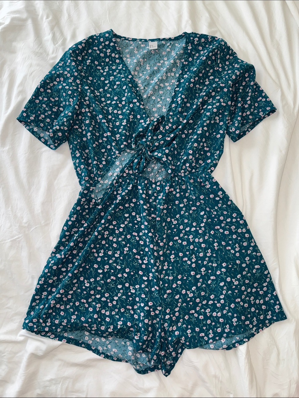 Floral Tie-Front Romper in Teal
